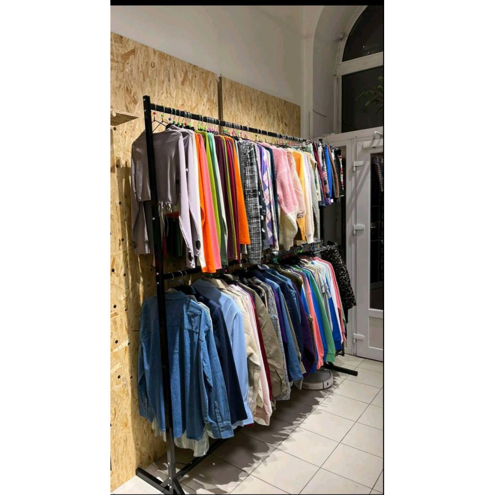 Стійка Рейл подвійна ,регульована ширина 150 см висота 205 см вішалка пряма підлогова металева на ніжках для продажу одягу